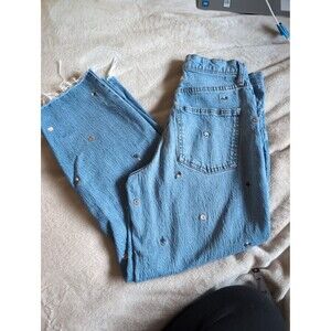 Universal thread size 2 vintage straight jeans with floral embroidery